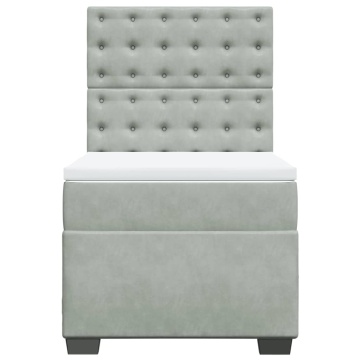 Pat box spring cu saltea, gri deschis, 90x190 cm, catifea - Img 4