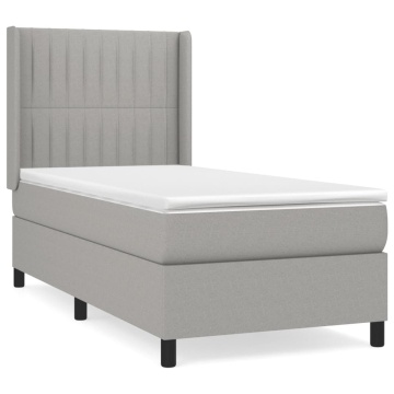 Pat box spring cu saltea, gri deschis, 90x190 cm, textil - Img 2