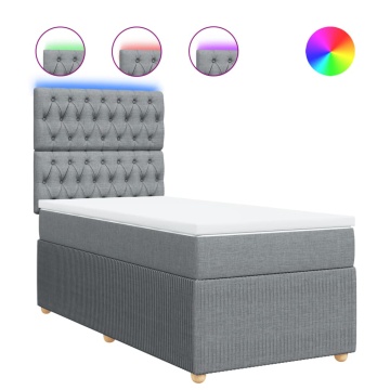 Pat box spring cu saltea, gri deschis, 90x190 cm, textil - Img 2
