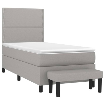 Pat box spring cu saltea, gri deschis, 90x190 cm, textil - Img 3