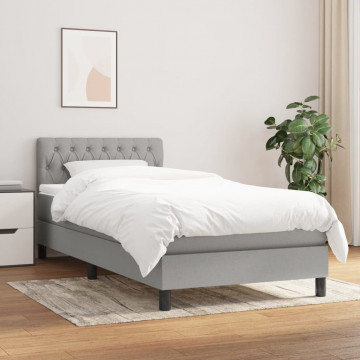 Pat box spring cu saltea, gri deschis, 90x190 cm, textil - Img 1