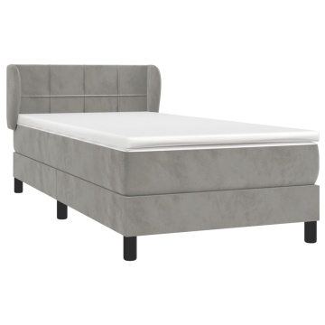 Pat box spring cu saltea, gri deschis, 90x200 cm, catifea - Img 3