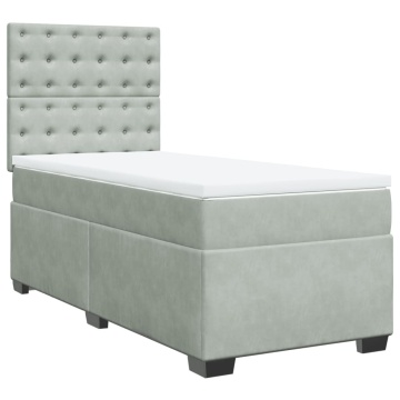 Pat box spring cu saltea, gri deschis, 90x200 cm, catifea - Img 2
