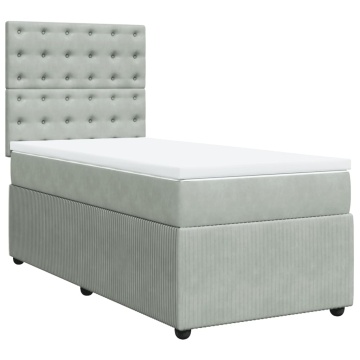 Pat box spring cu saltea, gri deschis, 90x200 cm, catifea - Img 2