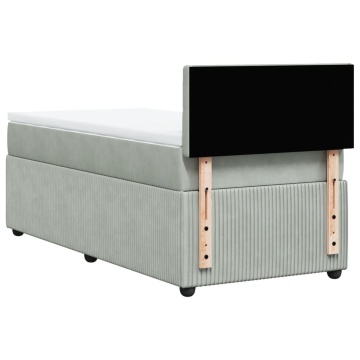Pat box spring cu saltea, gri deschis, 90x200 cm, catifea - Img 7