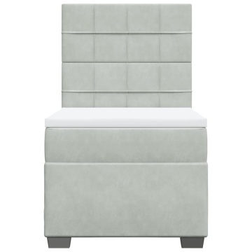 Pat box spring cu saltea, gri deschis, 90x200 cm, catifea - Img 4