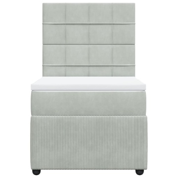 Pat box spring cu saltea, gri deschis, 90x200 cm, catifea - Img 5