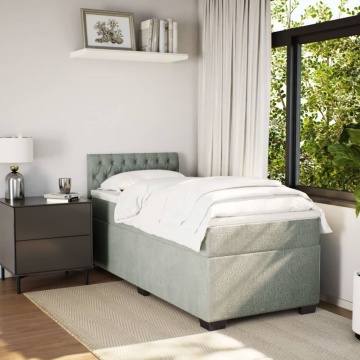 Pat box spring cu saltea, gri deschis, 90x200 cm, catifea - Img 8
