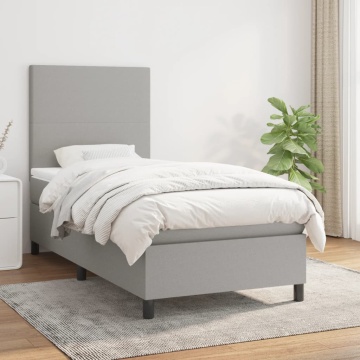 Pat box spring cu saltea, gri deschis, 90x200 cm, textil - Img 1