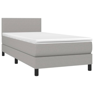 Pat box spring cu saltea, gri deschis, 90x200 cm, textil - Img 3