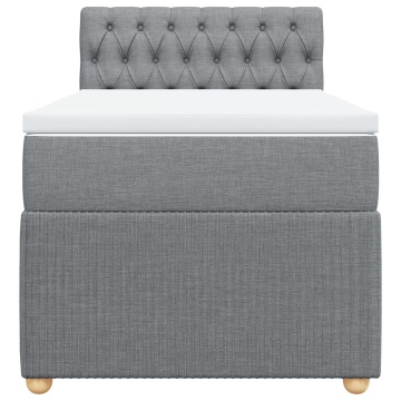 Pat box spring cu saltea, gri deschis, 90x200 cm, textil - Img 5