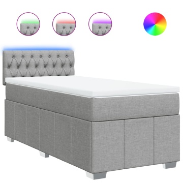 Pat box spring cu saltea, gri deschis, 90x200 cm, textil - Img 2