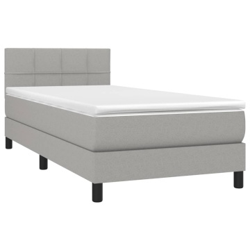 Pat box spring cu saltea, gri deschis, 90x200 cm, textil - Img 3