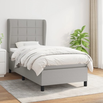Pat box spring cu saltea, gri deschis, 90x200 cm, textil - Img 1