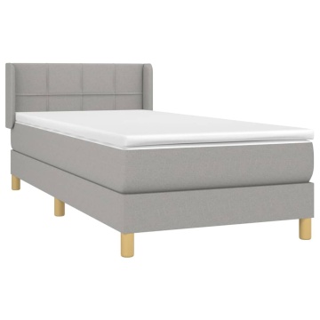 Pat box spring cu saltea, gri deschis, 90x200 cm, textil - Img 3