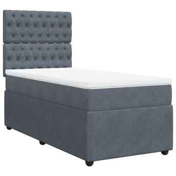 Pat box spring cu saltea, gri închis, 100x200 cm, catifea - Img 3