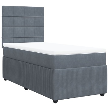 Pat box spring cu saltea, gri închis, 100x200 cm, catifea - Img 3
