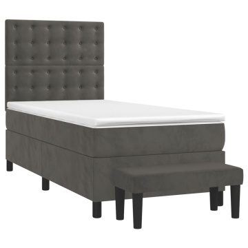 Pat box spring cu saltea, gri închis, 100x200 cm, catifea - Img 3