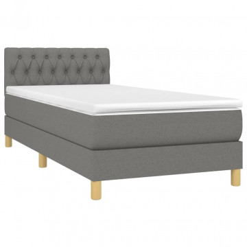 Pat box spring cu saltea, gri închis, 100x200 cm, textil - Img 3