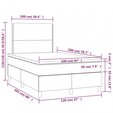 Pat box spring cu saltea, gri închis, 120x200 cm, textil - Img 5