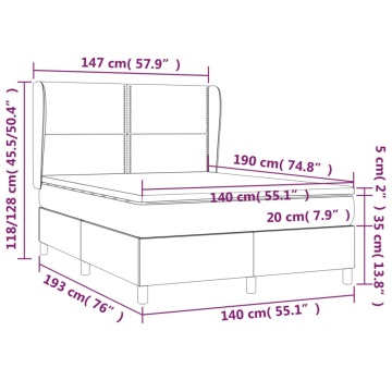 Pat box spring cu saltea, gri închis, 140x190 cm, catifea - Img 6