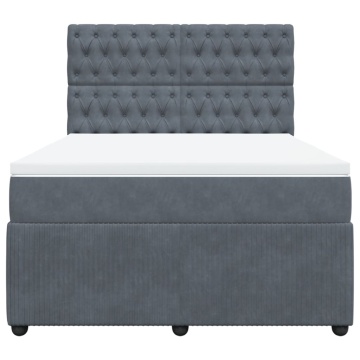 Pat box spring cu saltea, gri închis, 140x190 cm, catifea - Img 4
