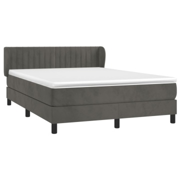 Pat box spring cu saltea, gri închis, 140x200 cm, catifea - Img 3