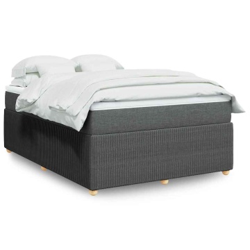 Pat box spring cu saltea, gri închis, 140x200 cm, textil - Img 1