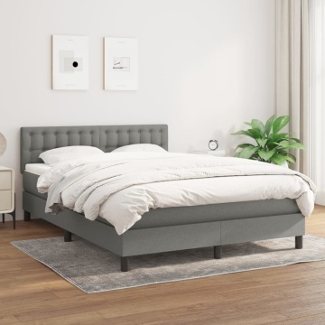 Pat box spring cu saltea, gri închis, 140x200 cm, textil - Img 1