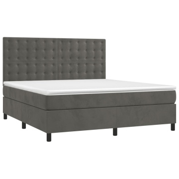 Pat box spring cu saltea, gri închis, 180x200 cm, catifea - Img 3