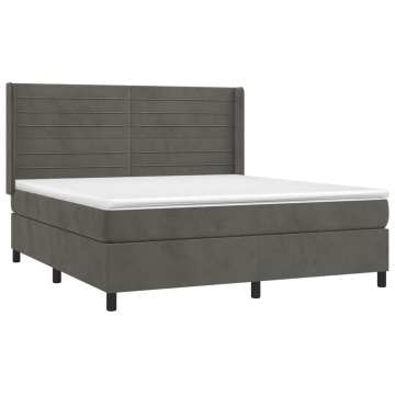 Pat box spring cu saltea, gri închis, 180x200 cm, catifea - Img 3