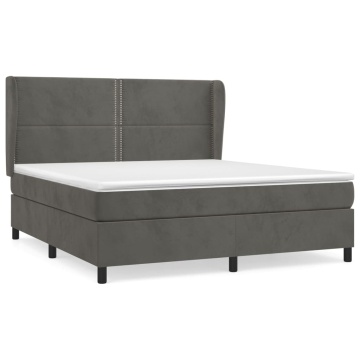Pat box spring cu saltea, gri închis, 180x200 cm, catifea - Img 2