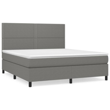Pat box spring cu saltea, gri închis, 180x200 cm, textil - Img 2