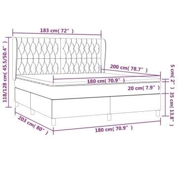 Pat box spring cu saltea, gri închis, 180x200 cm, textil - Img 6