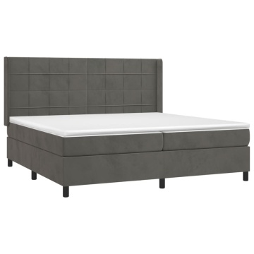 Pat box spring cu saltea, gri închis, 200x200 cm, catifea - Img 3