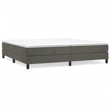 Pat box spring cu saltea, gri închis, 200x200 cm, catifea - Img 2