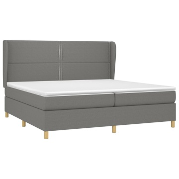 Pat box spring cu saltea, gri închis, 200x200 cm, textil - Img 3