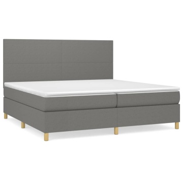 Pat box spring cu saltea, gri închis, 200x200 cm, textil - Img 2