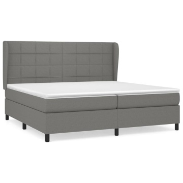 Pat box spring cu saltea, gri închis, 200x200 cm, textil - Img 2