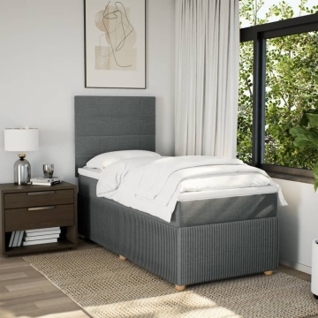 Pat box spring cu saltea, gri închis, 80x200 cm, textil - Img 3