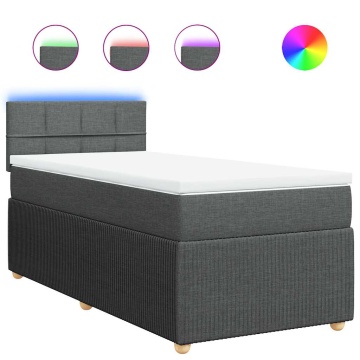 Pat box spring cu saltea, gri închis, 80x200 cm, textil - Img 2