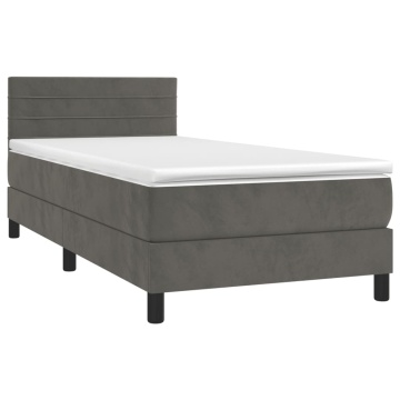 Pat box spring cu saltea, gri închis, 90x190 cm, catifea - Img 3
