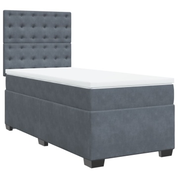 Pat box spring cu saltea, gri închis, 90x190 cm, catifea - Img 2