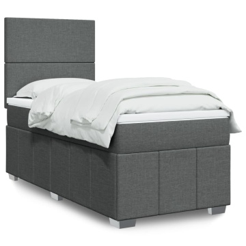 Pat box spring cu saltea, gri închis, 90x190 cm, textil - Img 1
