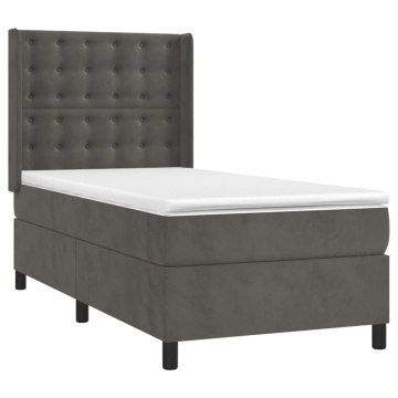 Pat box spring cu saltea, gri închis, 90x200 cm, catifea - Img 3