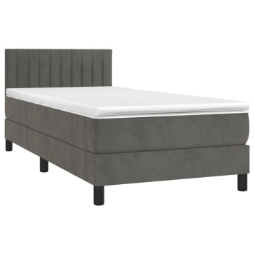 Pat box spring cu saltea, gri închis, 90x200 cm, catifea - Img 3