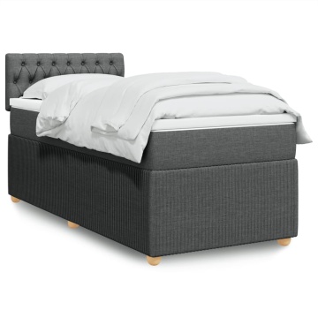Pat box spring cu saltea, gri închis, 90x200 cm, textil - Img 1