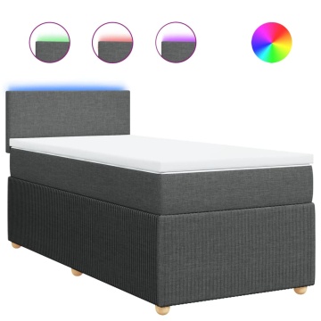 Pat box spring cu saltea, gri închis, 90x200 cm, textil - Img 2
