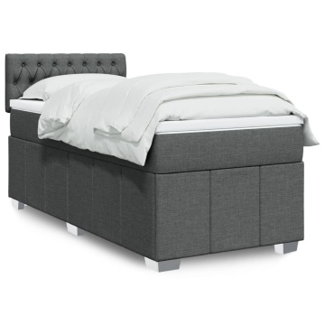 Pat box spring cu saltea, gri închis, 90x200 cm, textil - Img 1