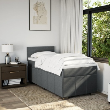 Pat box spring cu saltea, gri închis, 90x200 cm, textil - Img 3
